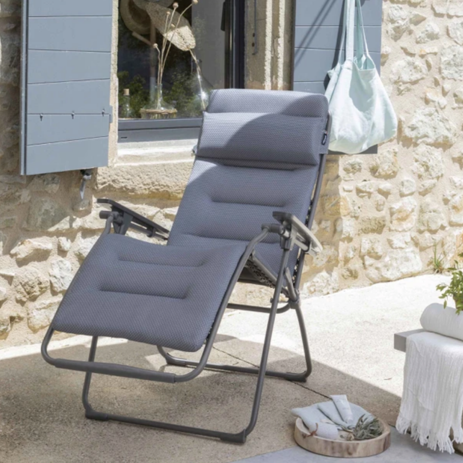 Poltrona Relax Lafuma Futura BeComfort Argento, Richiudibile, Con Poggiatesta Removibile, Tubo Acciaio